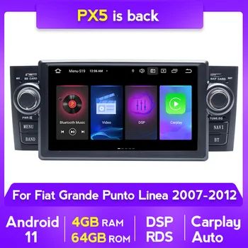 Autoradio Android 11 8Core 4 + 64 Авто Стерео Мультимедийный Плеер Для Fiat Grande Punto Linea 2007-2012 GPS Навигация Радио Wi-Fi