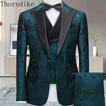 Thorndike 2023 Новый мужской костюм Зеленый свадебный деловой пиджак в британском стиле + жилет + брюки 3 шт. Смокинг на заказ Terno Masculino