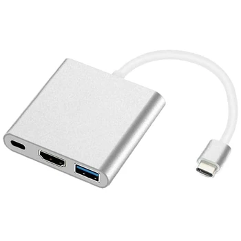 Адаптер USB C/HDMI, многопортовый адаптер USB Type C на 4K HDMI 3 в 1, USB3.0 и порт USB C, совместимый с преобразователем портов доставки питания
