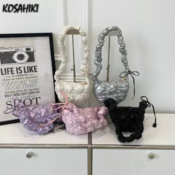 Корейские плиссированные сумки-хобо на шнурке Роскошные глянцевые однотонные элегантные женские сумки Модная всематчевая сумка для подмышек