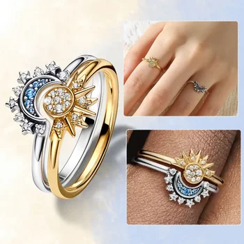 Новое 925 серебряное сверкающее кольцо Riyue Подходит для женщин, чтобы носить модное женское кольцо Sun Moon Star Ring Party GIfts