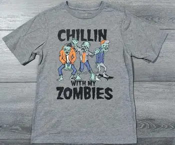 Рубашка на Хэллоуин для мальчиков МАЛЕНЬКАЯ 6-7 Chillin с моей футболкой ZOMBIES Fun Новинка