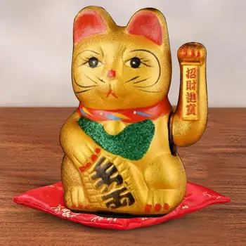 Украшение статуи кошки Стабильное основание Счастливый кот Украшение Бронзинг Коллекционный Гостиная Милый котенок Статуя Настольный орнамент