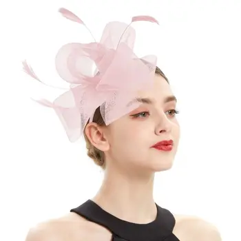  Элегантная розовая сетка из перьев заколка для волос свадебная свадебная сетка аксессуар для волос вечеринка танец выполнить декоративные палочки для волос для девочек женщин